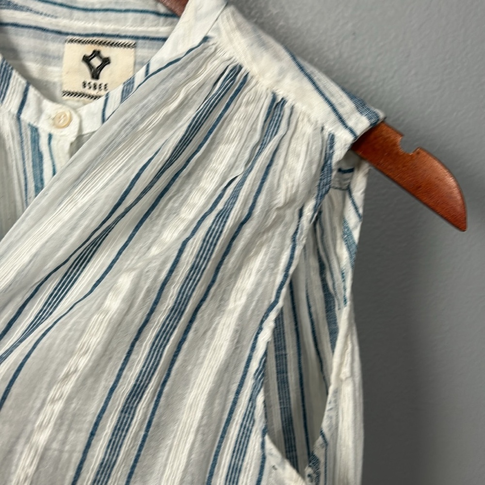 Bsbee khadi cotton button-down sleeveless shirt in striped loose body shirt S - Picture 8 of 13